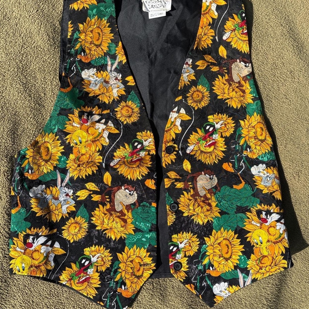 🌻 Vintage 90s Looney Tunes Sunflower Vest 🖤✨